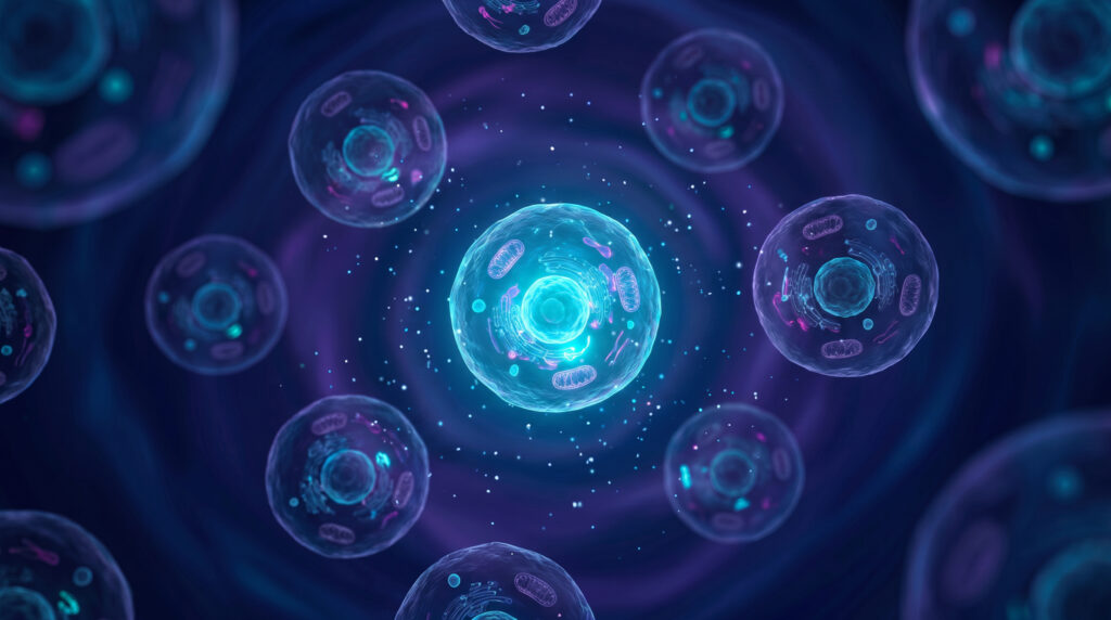 Illustrated cells representing cell line development from complexity to clarity