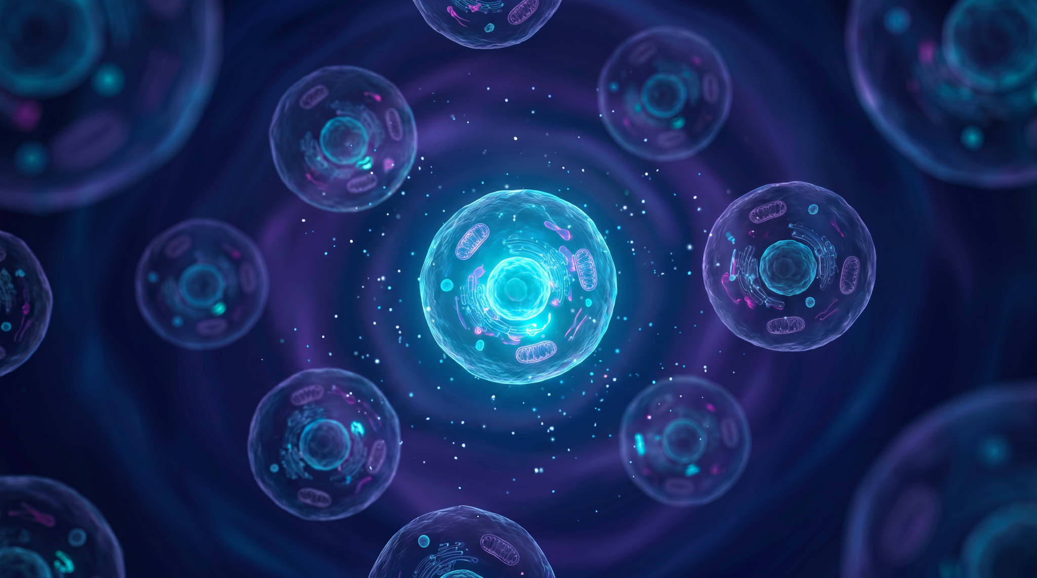 Illustrated cells representing cell line development from complexity to clarity